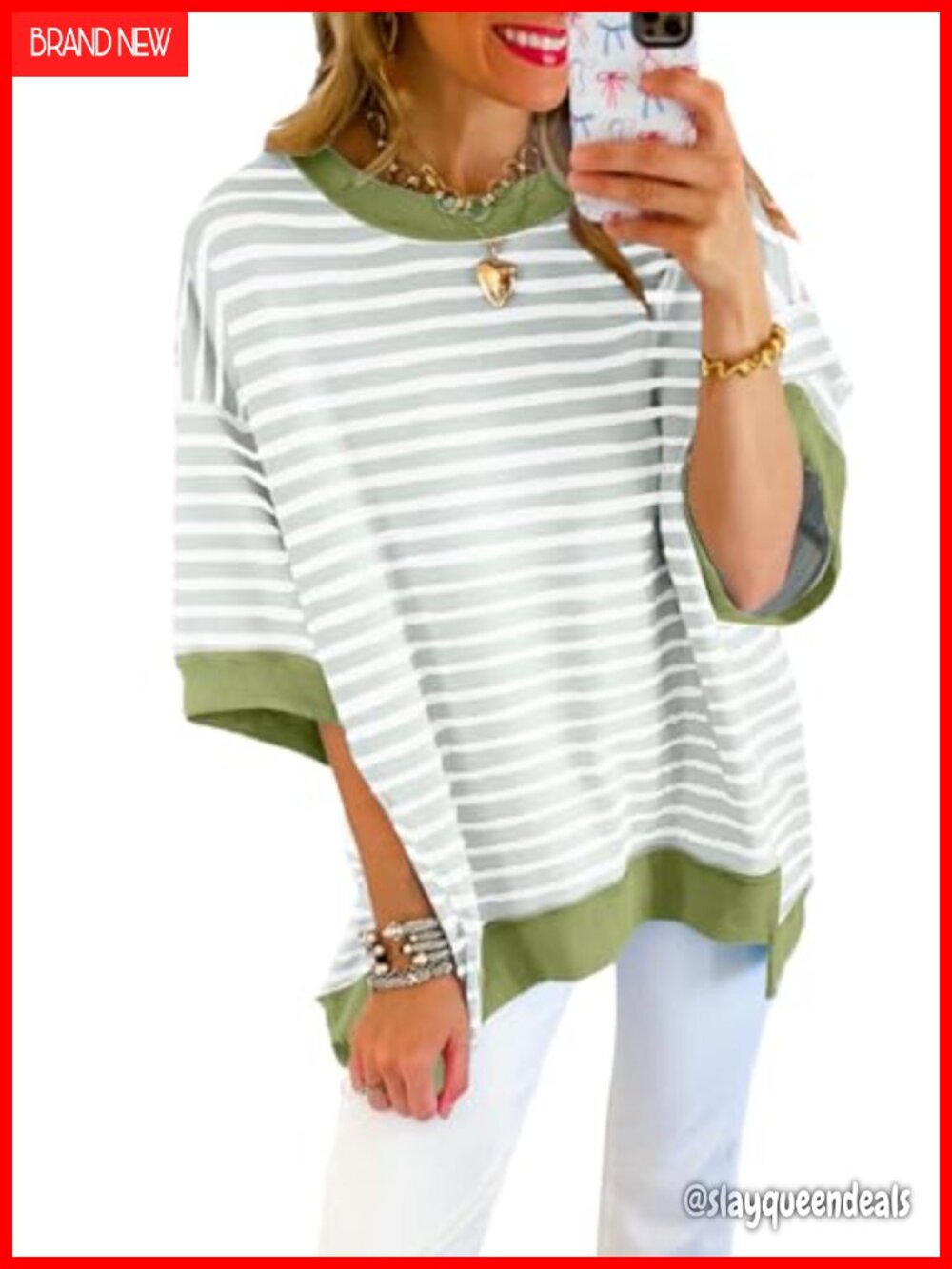 Oversized Striped Crewneck Sweatshirt Pullover